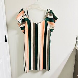 Striped Mini Midi V-Neck Off Shoulder Flutter Sleeve Dress Nautical Preppy Boho